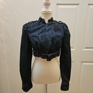 Perfect Y2K LA ROK Dark Denim Blue Cropped Tailored Asymmetrical Jacket XS